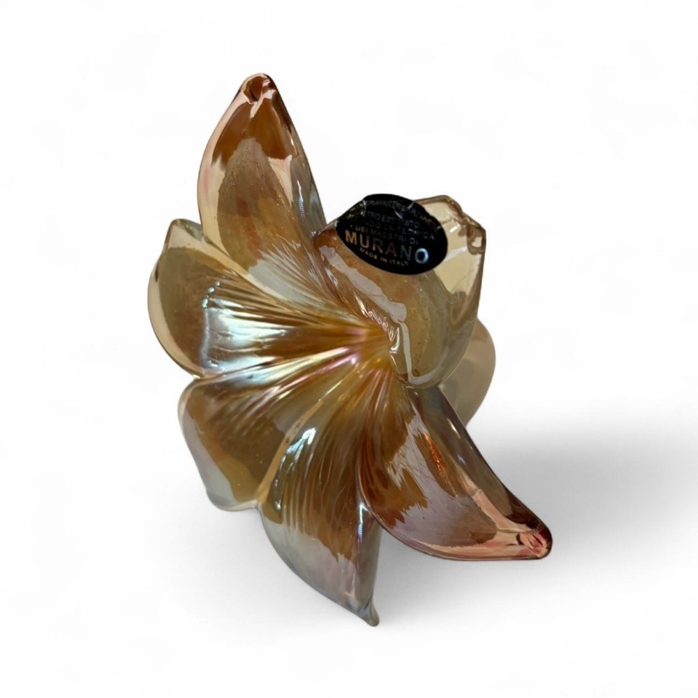 Murano Glass Flower Art Sculpture Italy Hand Blown Gold Flecks Pink Clear Chip - Picture 2 of 4